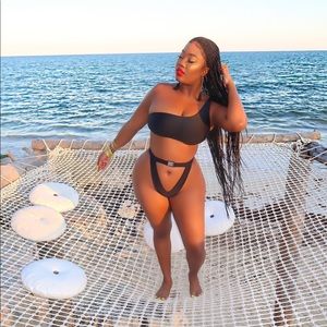 One shoulder swimsuit two piece set